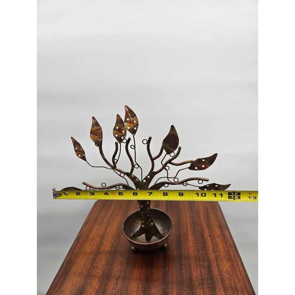 Ancient Graffiti Flamed Copper Metal Jewelry Tree Stand Organizer Made in India